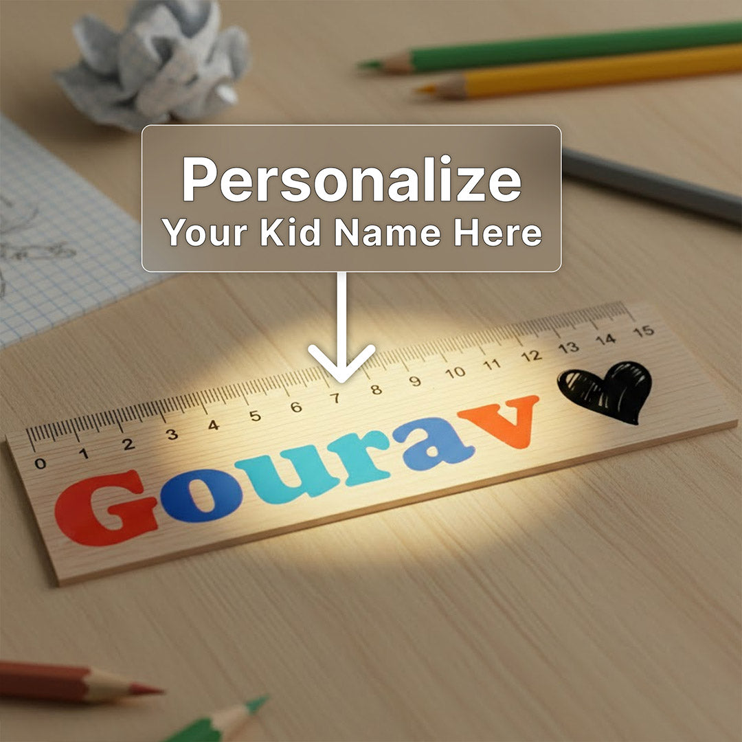 Customised Name Ruler Personalized Name LED Wooden Ruler Lamp (15 cm) | Love Craft Gifts
