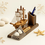 Wooden Ship Pen Stand – Nautical Desk Organizer with Sailboat Design | Love Craft Gifts