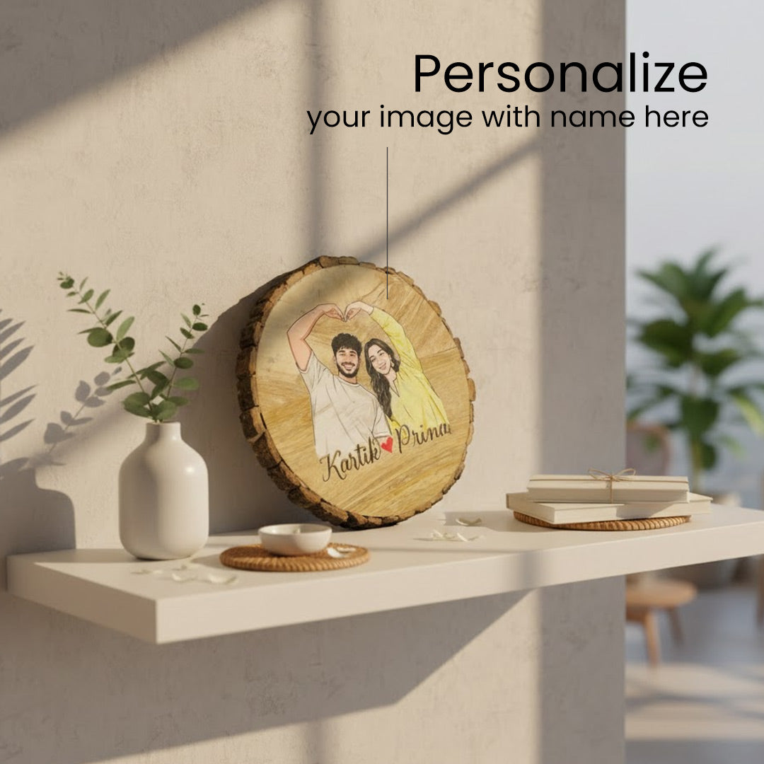 Personalized Wooden Slice (8×8 Inch) with Sketch Art | Love Craft Gifts