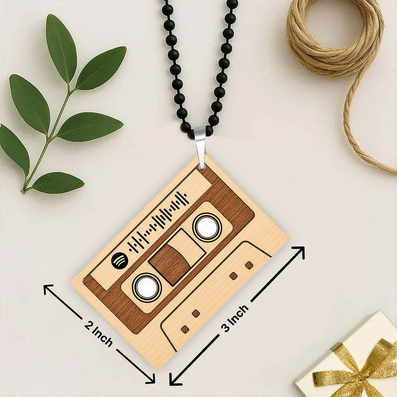 Personalized Cassette Wooden Spotify Car Hanging | Custom Song Car Mirror Hanging Gift for Couples, Boyfriend & Girlfriend - 3x2" | Love Craft Gifts™