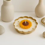 Sunflower Shaped Decorative Scented Candle – Gold Tray Floral Wax Gift | Love Craft Gifts