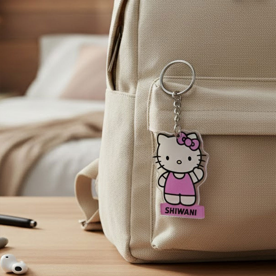 Personalized Cartoon Acrylic Name Keychain (Hello Kitty Style) | Love Craft Gifts