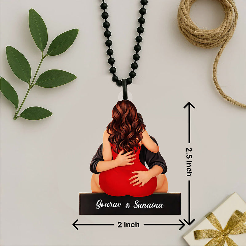 Personalized Couple Hug Car Hanging Photo Frame with Name Custom Acrylic Rear View Mirror Hanging Gift (2x2.5 Inch) Romantic Gift for Husband, Wife & Girlfriend | Love Craft Gifts
