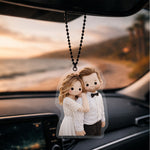 Personalized Cute Couple Cartoon Car Hanging – Custom Photo Acrylic Car Pendant (3 Inch) Romantic Rear View Mirror Hanging Gift for Girlfriend, Boyfriend, Wife & Husband | Love Craft Gifts