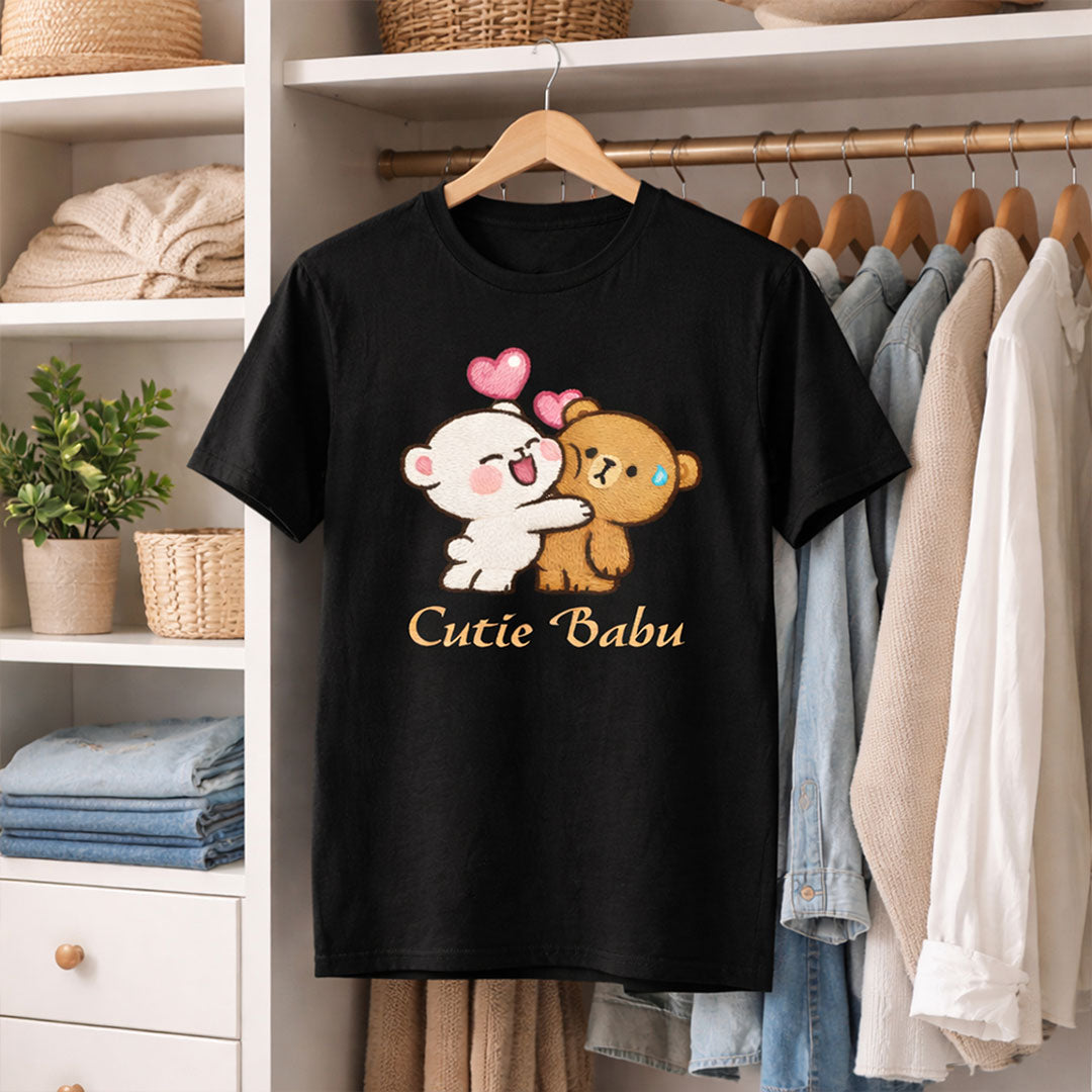 Dugu Bugu Cutie Babu Graphic Print Black T-Shirt – Unisex Casual Wear | Love Craft Gifts