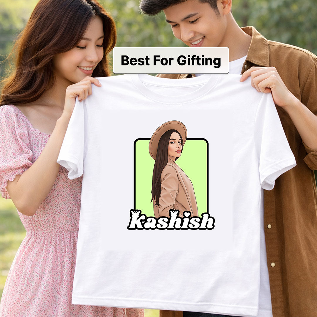 Personalized Girl Portrait Illustration T-Shirt – Custom Pic & Name Print | Love Craft Gifts
