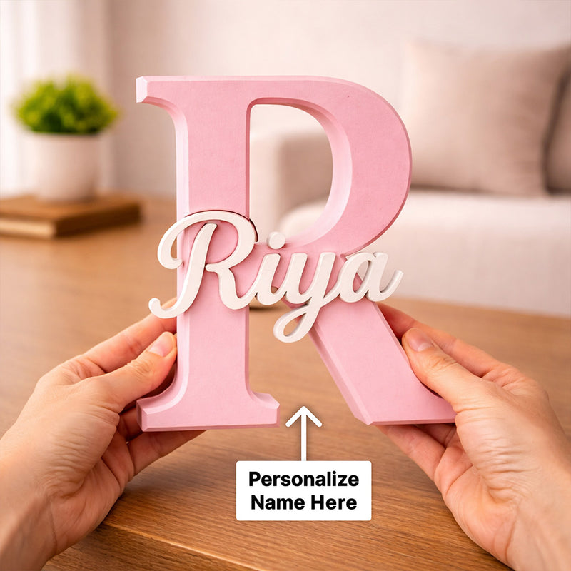 Personalized Alphabet Name Stand for Girls (6.5x6.5 Inch) Custom Initial Letter Plastic Table Top Décor with Name | Love Craft Gifts