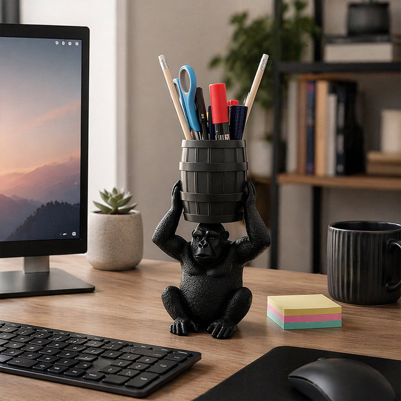 Gorilla Barrel Desk Organizer Pen Stand (Standard Size) – Unique Plastic Office Decor Gift | Love Craft Gifts™