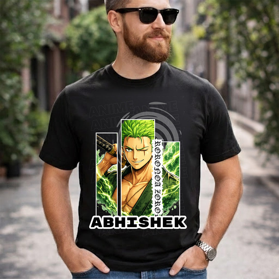 Personalized Anime Swordsman Inspired Name T-Shirt for Men & Women – Custom Printed Black Tee | Love Craft Gifts