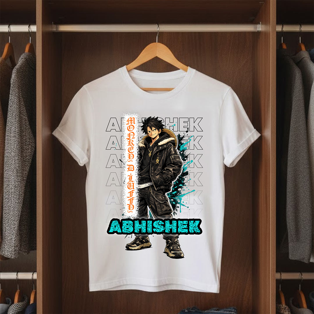 Personalized Monkey D Luffy Anime Name T-Shirt for Men & Women – Custom Printed White Graphic Tee | Love Craft Gifts