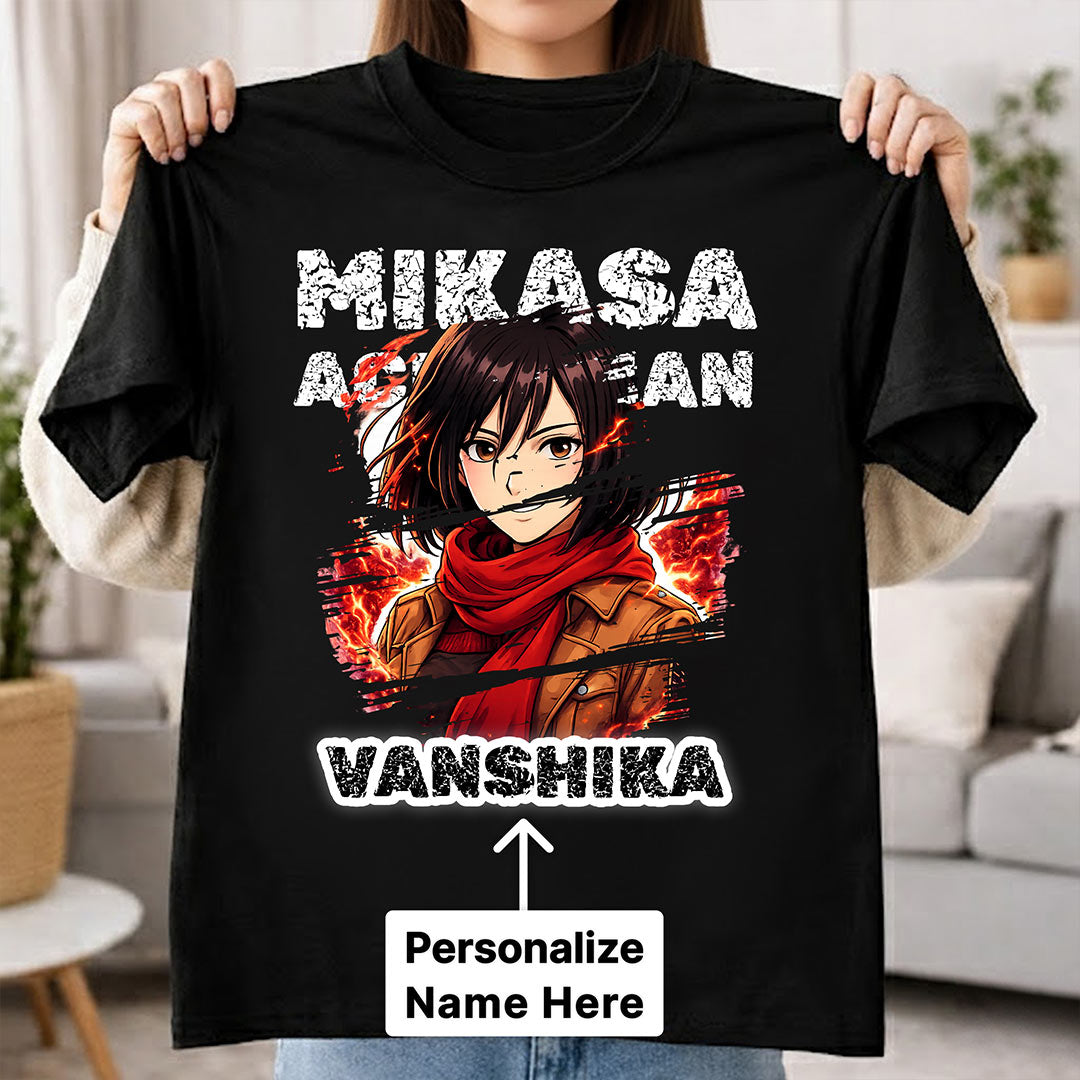 Personalized Mikasa Anime Name T-Shirt for Women – Custom Printed Black Tee | Love Craft Gifts