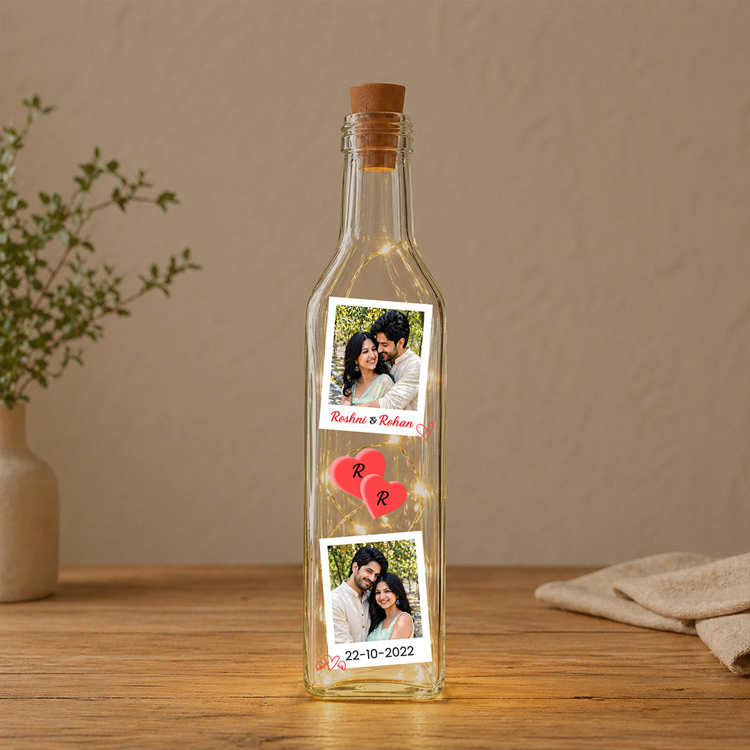Personalized Photo Memory LED Bottle Lamp – Custom Name & Date Romantic Gift | Love Craft Gifts™