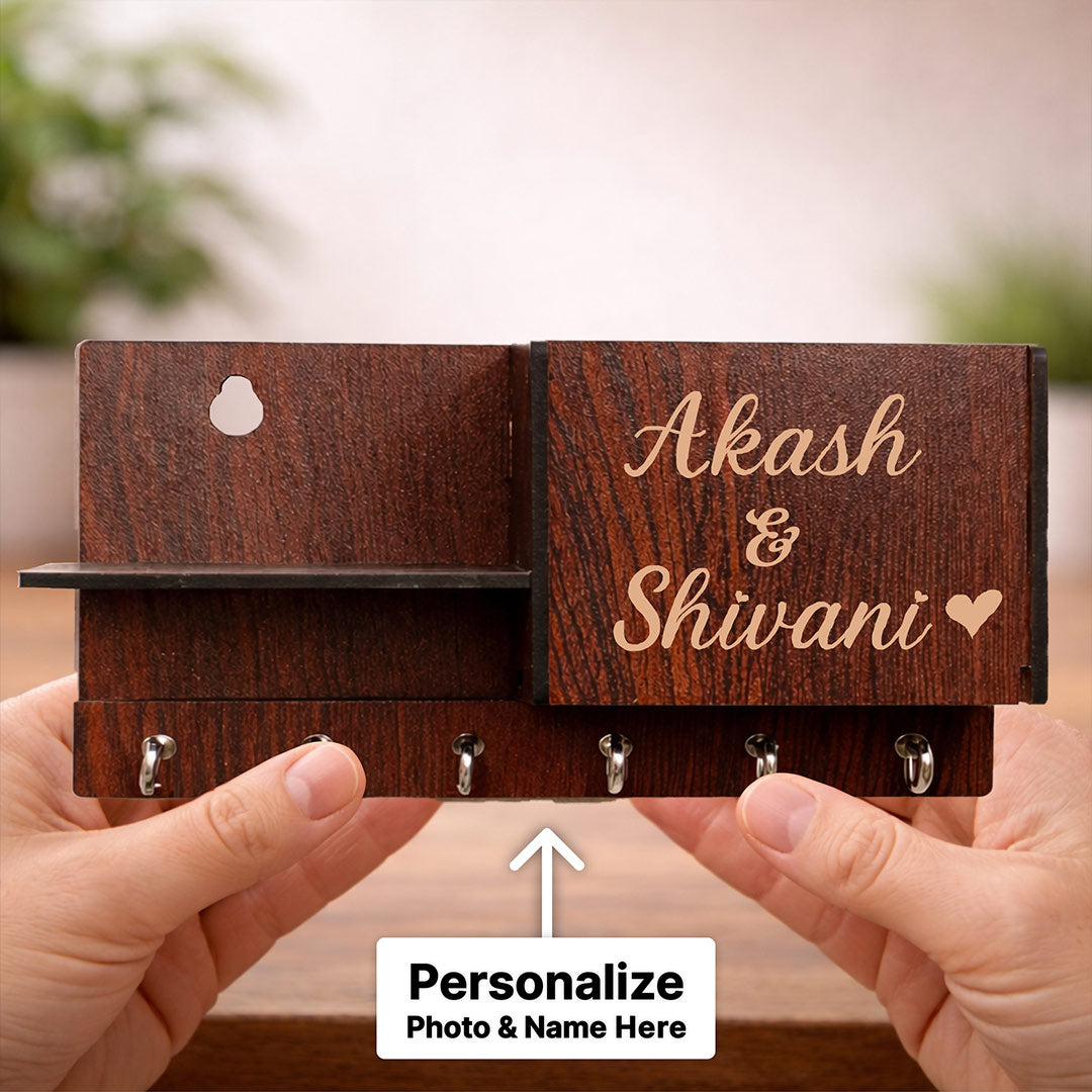 Personalized Wooden Watch & Key Holder 7x4 Inch – Custom Name Organizer for Keys & Watches | Love Craft Gifts™