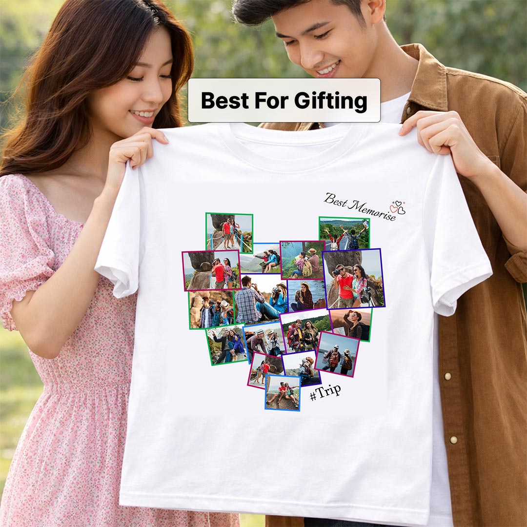 Personalized Trip Memory Collage White T-Shirt – Custom Photo Print Tee | Love Craft Gifts
