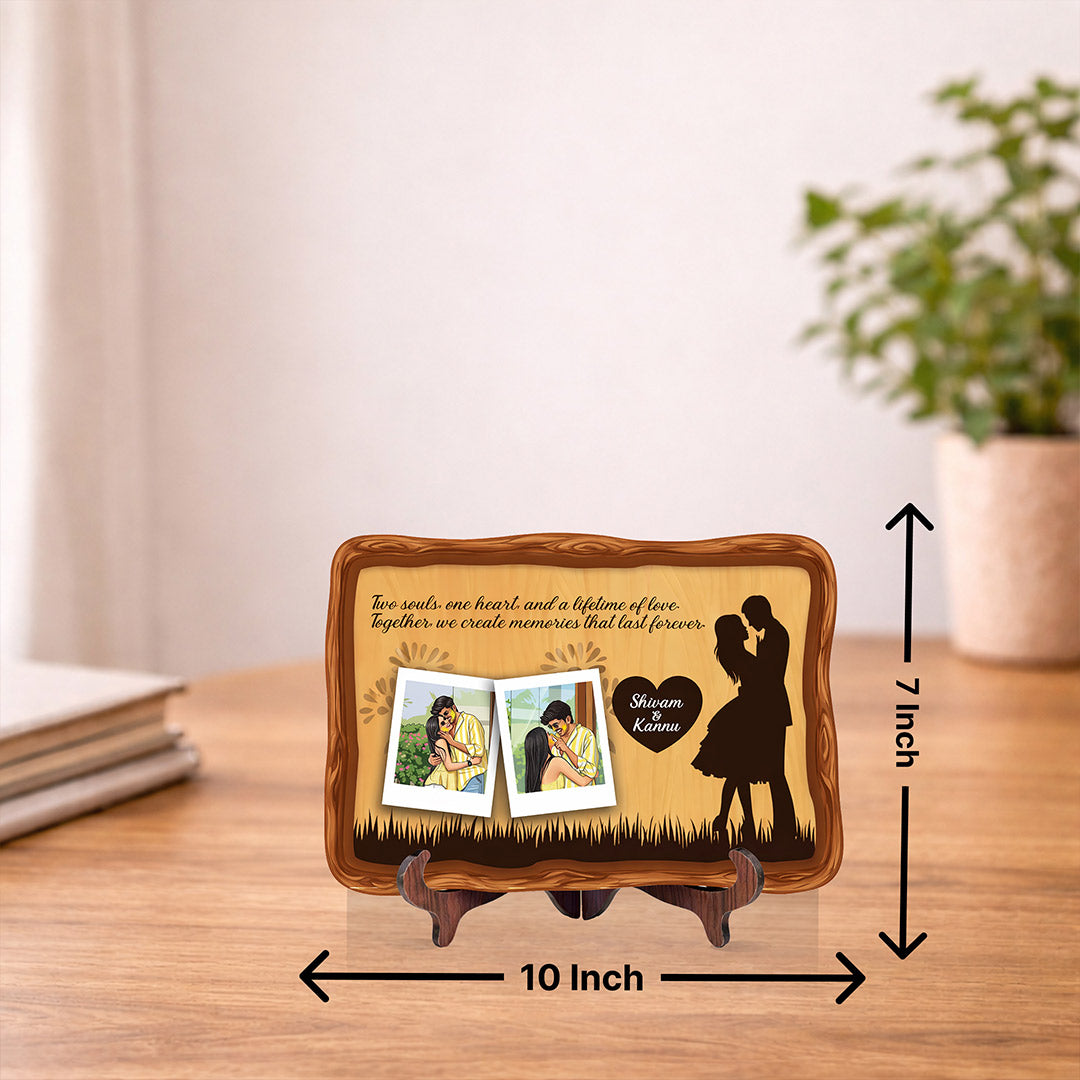 Personalized Couple Photo Wooden Plaque – Custom Name & Photo Romantic Table Top Frame (10x7 Inch) Anniversary & Love Gift | Love Craft Gifts