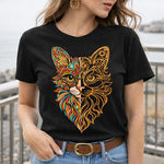 Artistic Cat Face Graphic Print Black T-Shirt – Unisex Casual Wear | Love Craft Gifts