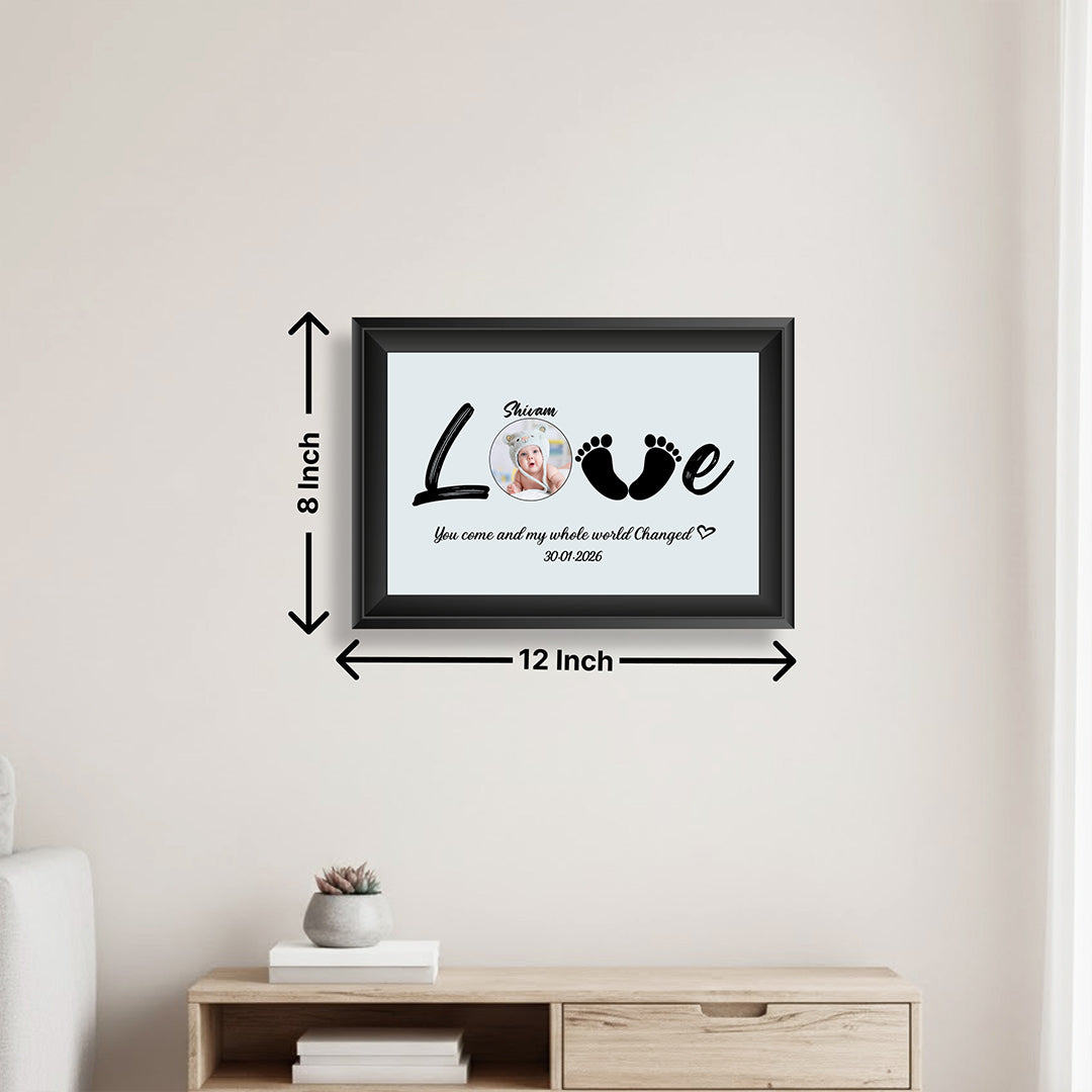 Personalized Baby Love Footprint Photo Frame with Name & Date – Custom Newborn Memory Wall Frame (12x8 Inch) | Love Craft Gifts