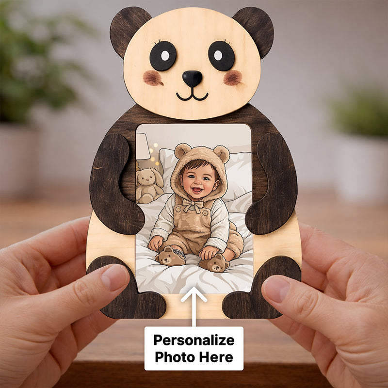 Personalized Panda Wooden Photo Frame (5x8 Inch) – Cute Custom Baby Memory Gift | Love Craft Gifts™