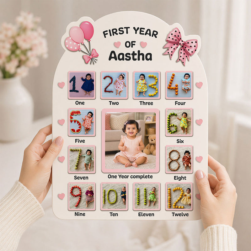 Personalized Baby First Year Photo Frame (14x18 Inch, 12 Month Memory Collage) – Custom Name & Photo Gift | Love Craft Gifts™