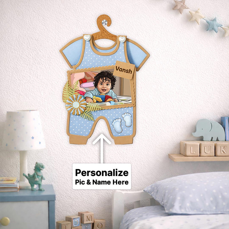 Personalized Baby Outfit Wooden Photo Frame (7x12 Inch) – Custom Name & Photo Hanging Gift | Love Craft Gifts™