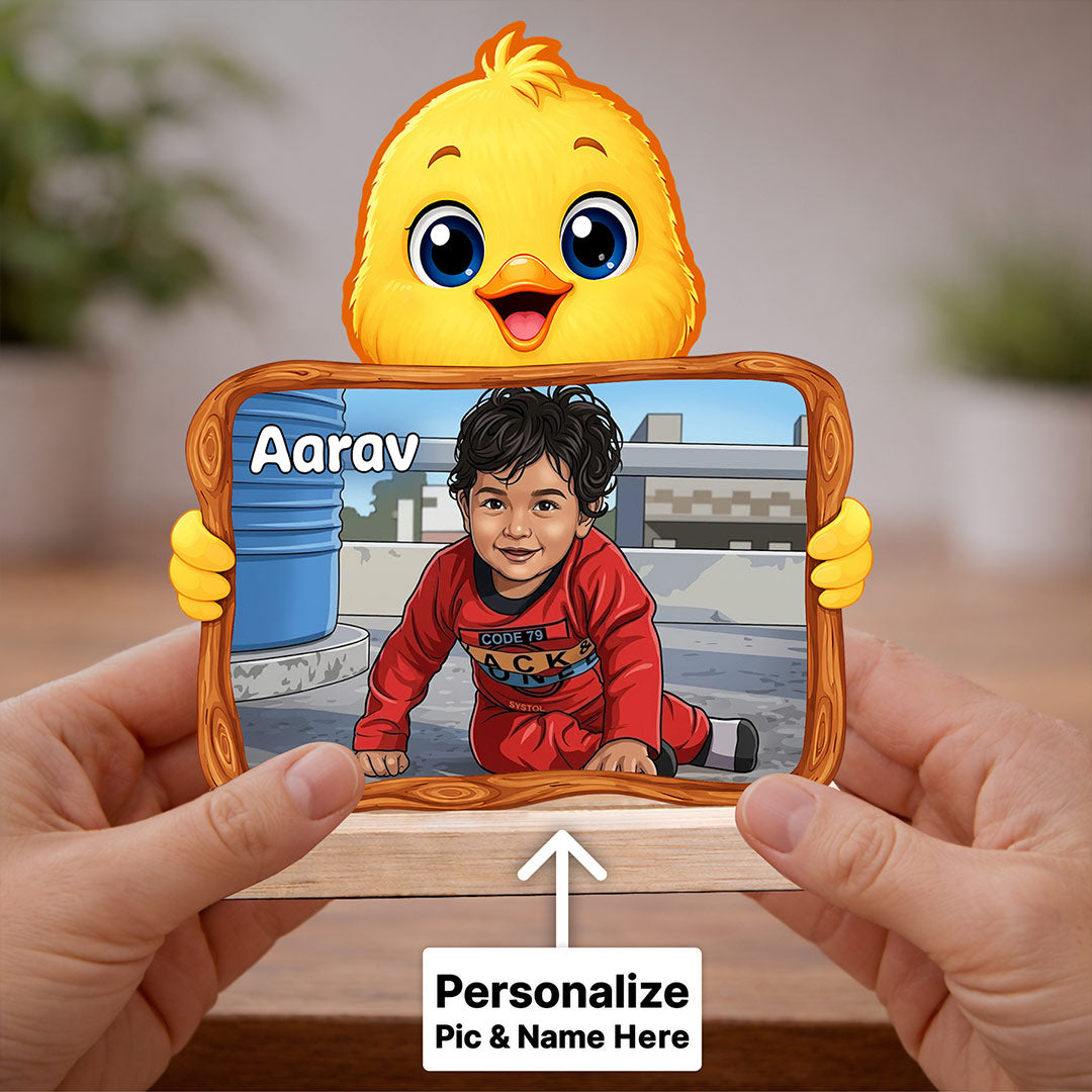 Personalized Cartoon Baby Photo Frame (6x6 Inch) – Custom Name Kids Table Decor Gift | Love Craft Gifts™