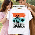 Personalized Tropical Sunset Silhouette White T-Shirt – Custom Name Printed | Love Craft Gifts