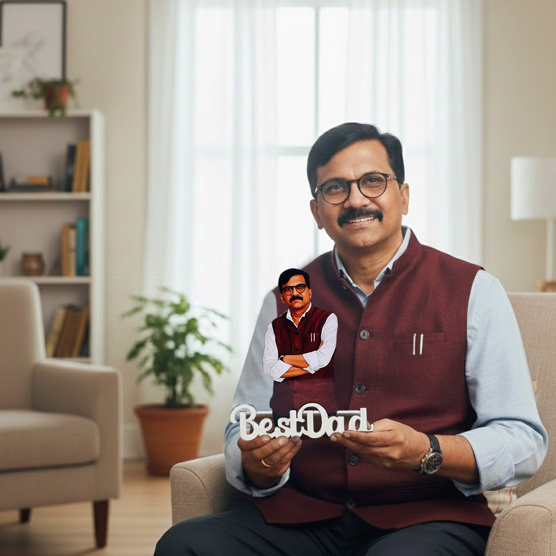 Personalized Cartoon Name Table Stand – Best Dad Edition (7×6 Inch) | Love Craft Gifts