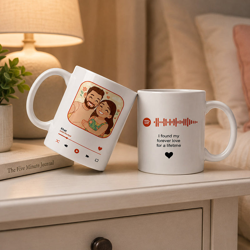 Personalized Spotify Photo Mug 325ml | Custom Song QR Code Coffee Mug with Photo & Message | Romantic Gift for Couples, Anniversary & Valentine's Day