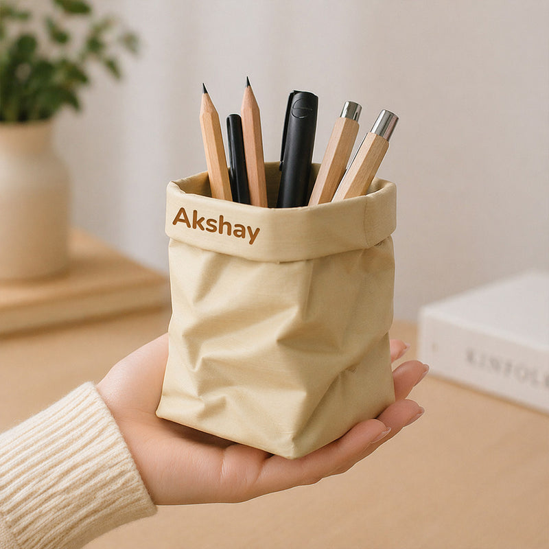 Personalized Zen Desk Organizer Pouch with Custom Name – Minimalist Premium Plastic Holder (Standard Gift Size) | Love Craft Gifts™