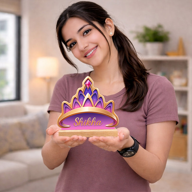 Personalized Princess Crown Name Stand – Custom Name Wooden Desk Décor for Girls (6 Inch) | Love Craft Gifts™