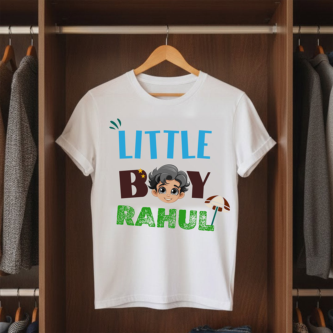 Personalized Little Boy White T-Shirt – Custom Name Printed Kids Tee | Love Craft Gifts