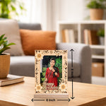 Personalized Birthday Wooden Photo Frame with Floral Design (6x8 Inch) Custom Photo Cartoon Table Top Décor Gift for Girls, Wife & Girlfriend | Love Craft Gifts