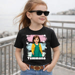 Personalized Cute Girl Photo T-Shirt – Custom Name & Picture Printed Black Tee for Girls | Love Craft Gifts