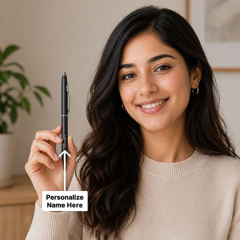 Personalized Black Pen with Silver Tip (Standard Size) – Premium Custom Name Writing Gift for Professionals | Love Craft Gifts™