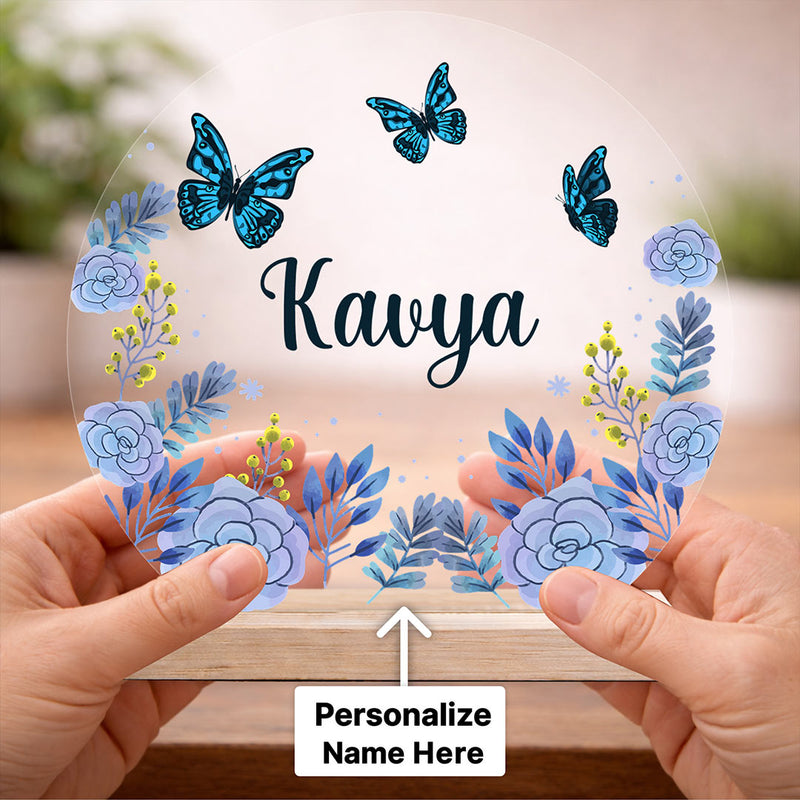 Personalized Butterfly Name Acrylic Table Stand (6x5 Inch) Custom Floral Name Display Gift for Girls, Kids & Loved Ones | Love Craft Gifts