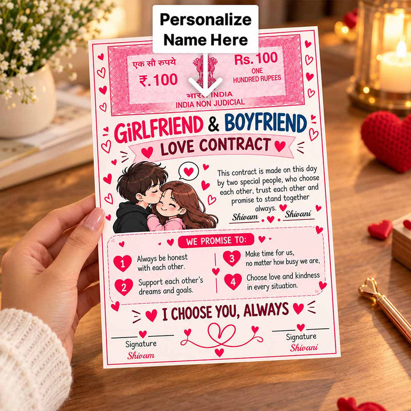 Girlfriend & Boyfriend Love Contract 8x12" | Romantic Couple Promise Gift for Anniversary & Valentine | Love Craft Gifts™