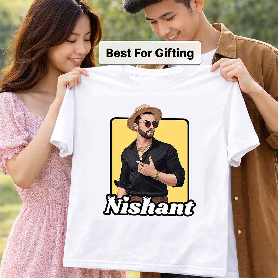 Personalized Cartoon Portrait Graphic T-Shirt – Custom Name & Photo Print | Love Craft Gifts