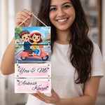 Personalized Couple Cartoon Wooden Wall Hanging – Custom “You & Me” Name Hanging Frame (9×16 Inch) | Love Craft Gifts