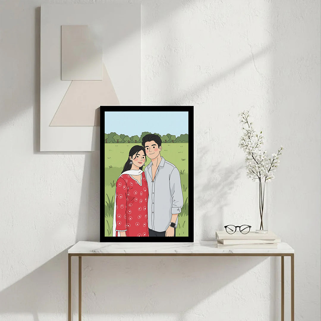 Personalized Cartoon Couple Illustration Photo Frame (6×8”) | Love Craft Gifts