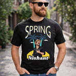 Personalized Spring Cartoon Portrait Black T-Shirt – Custom Name Print | Love Craft Gifts