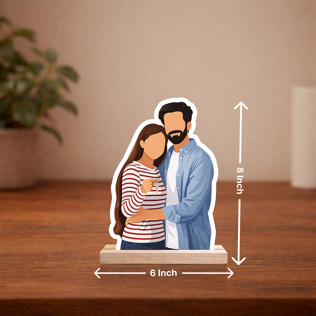Personalized Couple Cartoon Wooden Table Stand Custom Photo Cutout Romantic Gift 6x8" | Love Craft Gifts