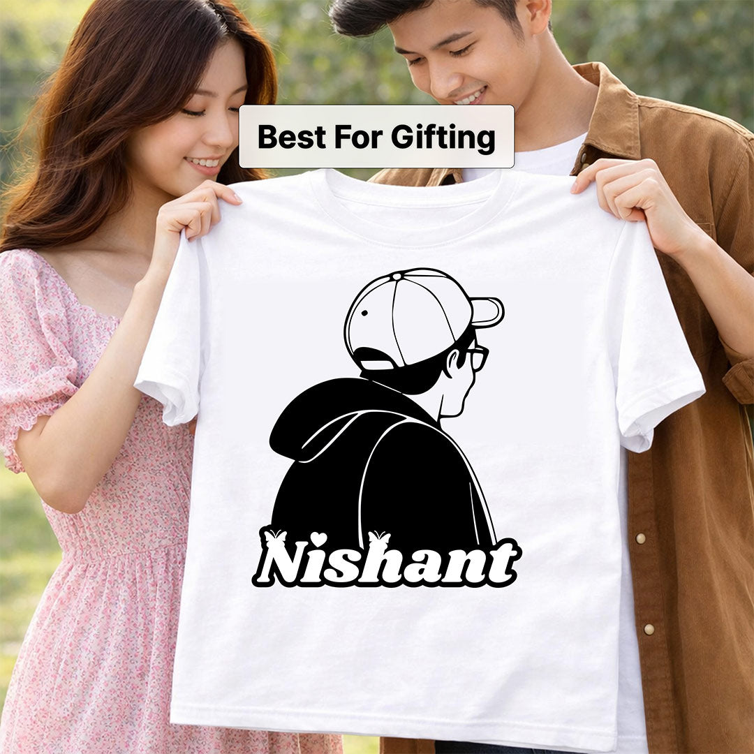 Personalized Boy Silhouette Name Print White T-Shirt – Custom Unisex Casual Tee | Love Craft Gifts