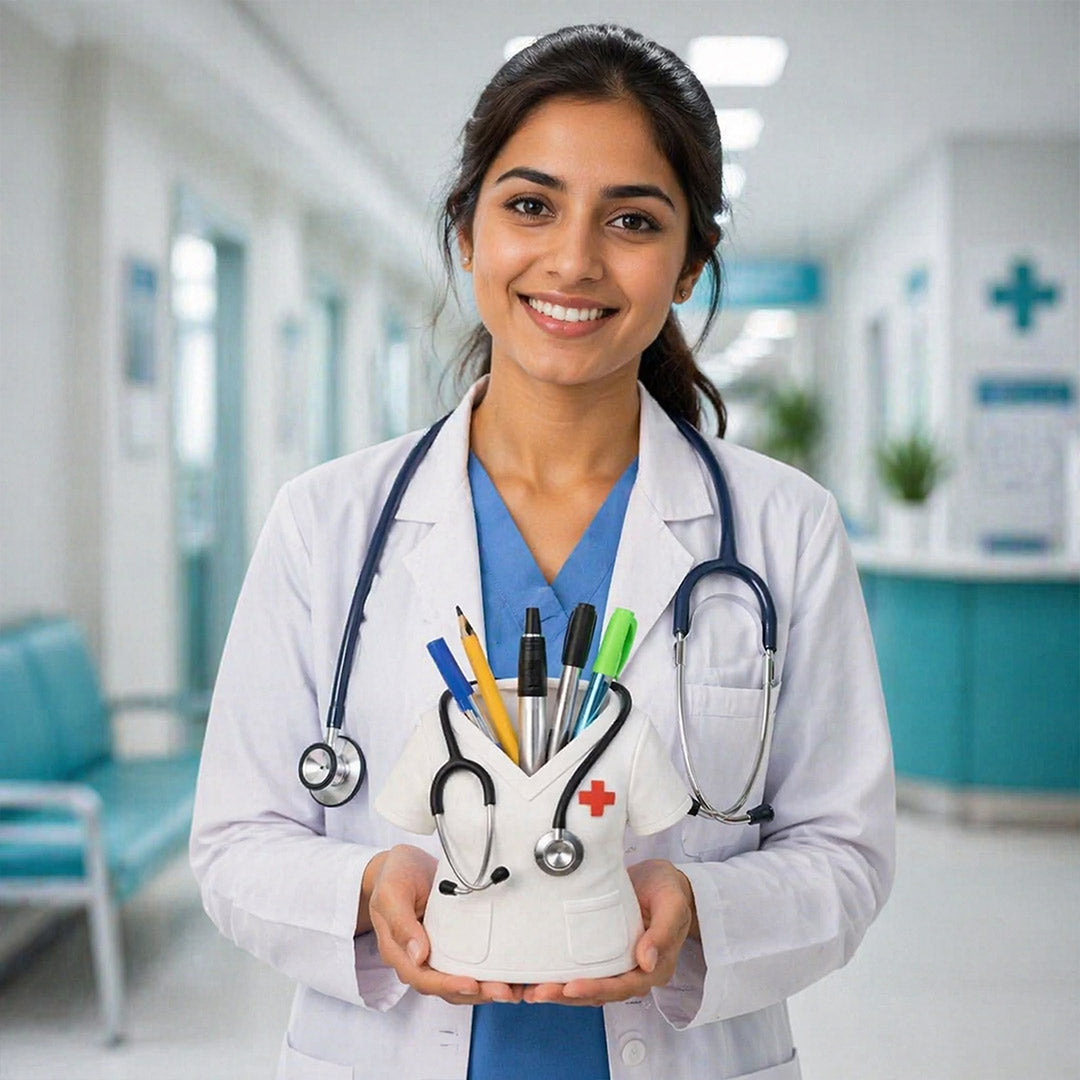 Premium Doctor White Coat Pen Stand – Personalized Medical Desk Organizer Gift with Stethoscope Design (Plastic) | Love Craft Gifts™