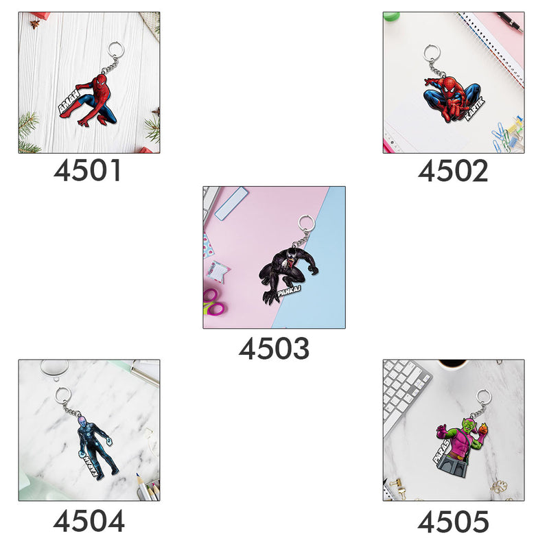 Spider-Man Cartoon Characters Keychain With Name | Love Craft Gifts