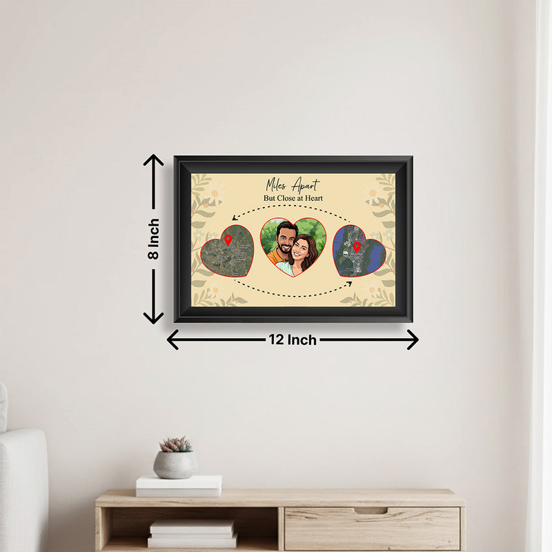 Personalized Long Distance Relationship Map Frame Custom Photo Couple Gift 8x12" | Love Craft Gifts