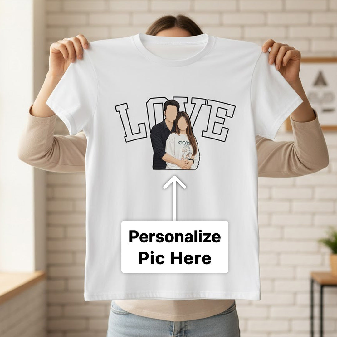 Personalized LOVE Photo Print White T-Shirt – Unisex Custom Picture Tee | Love Craft Gifts