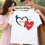Personalized Couple Heart Name Print White T-Shirt – Unisex Casual Wear | Love Craft Gifts