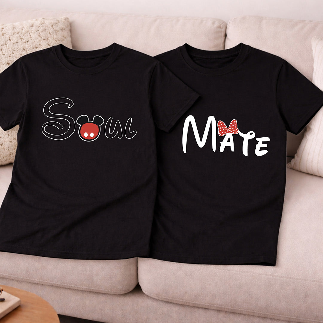 Couple Matching T-Shirts – “Soul Mate” Printed Cotton Tees for Couples | Romantic Matching Outfit for Boyfriend & Girlfriend | Love Craft Gifts