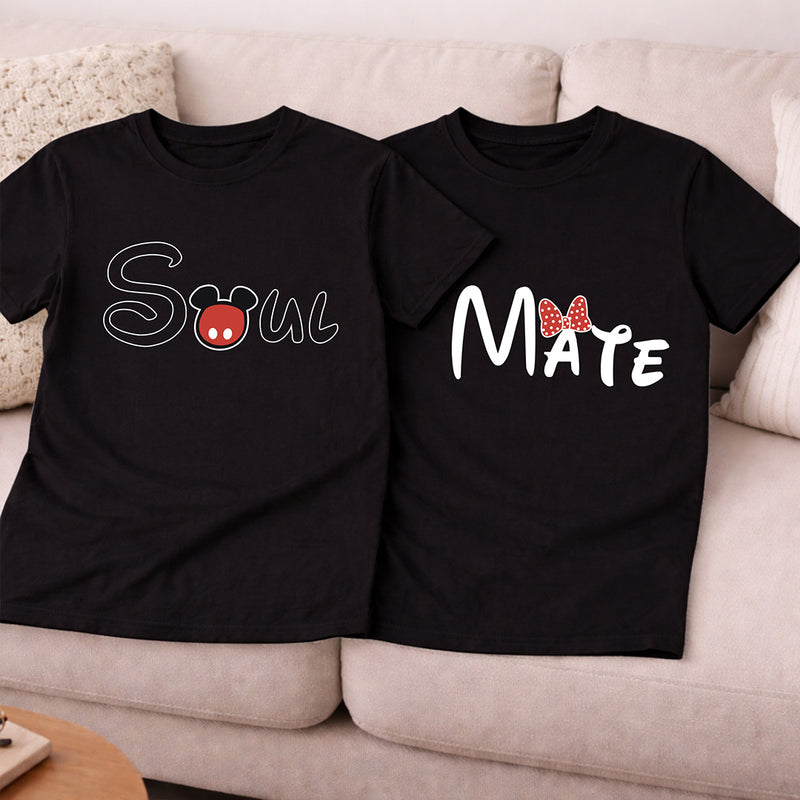 Couple Matching T-Shirts – “Soul Mate” Printed Cotton Tees for Couples | Romantic Matching Outfit for Boyfriend & Girlfriend | Love Craft Gifts