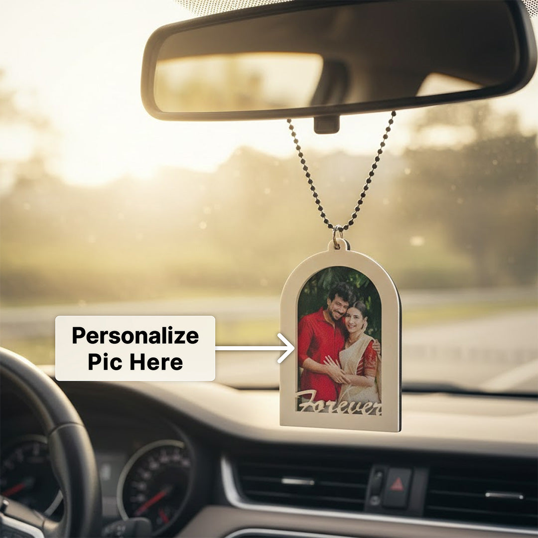 Personalized Couple Photo Car Hanging Ornament (3×2”) – Custom Picture Rearview Mirror Charm | Love Craft Gifts